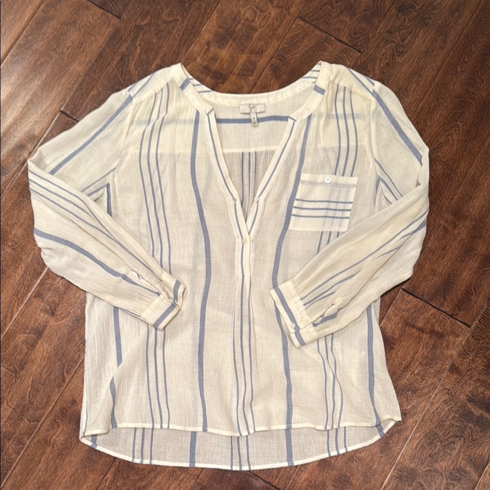 Joie Cream and Blue Relaxed 3/4 Sleeve Blouse